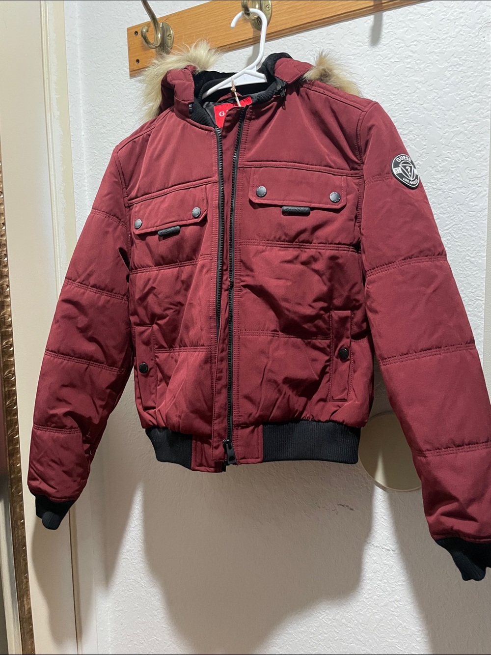 Guess Women’s Hooded Puffer Jacket - Burgundy